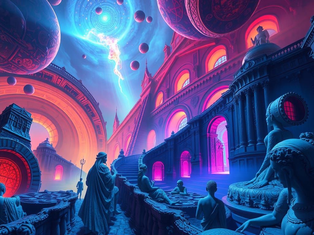 Surreal Stroboscopic Dreamscape with Abstract Architecture