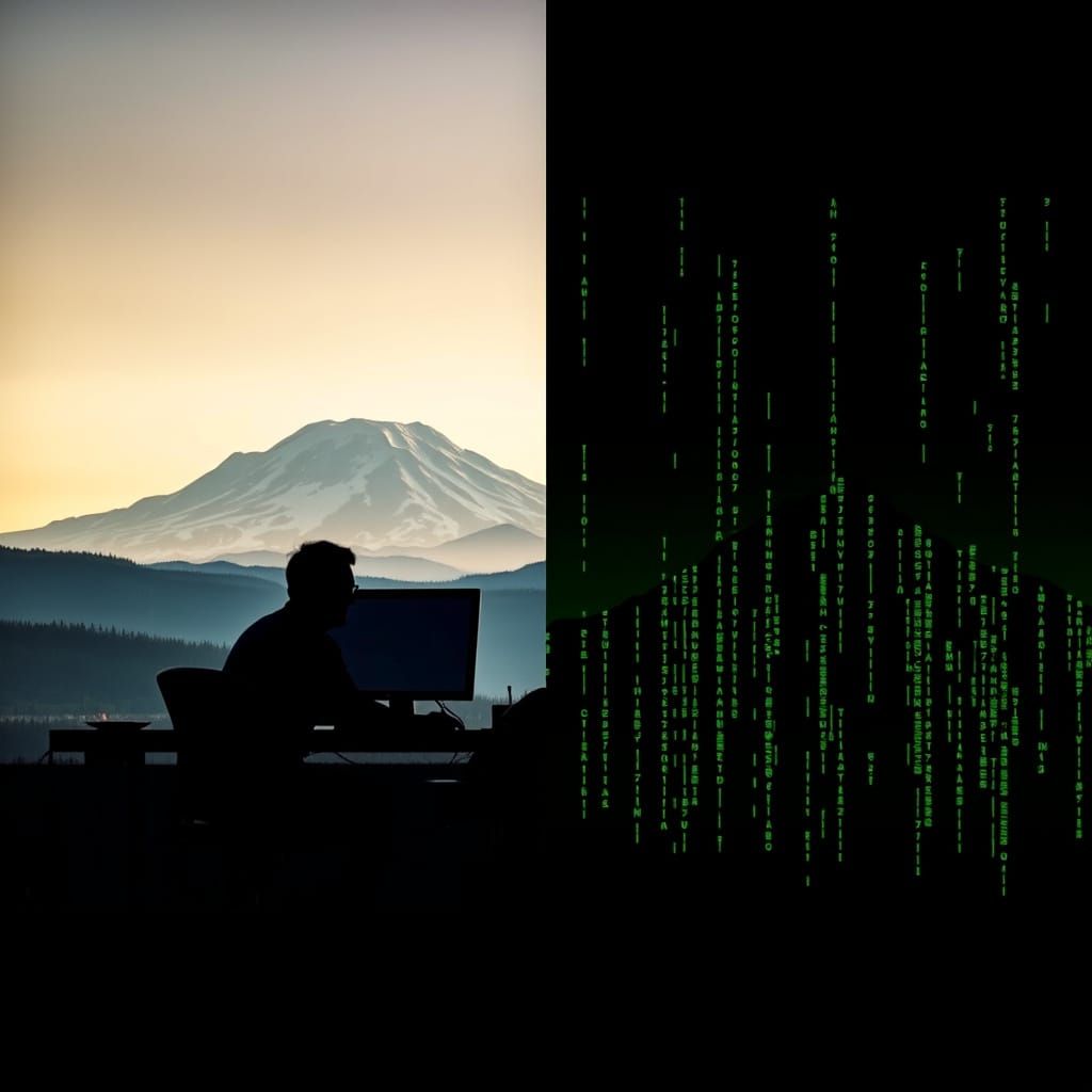 Mount Rainier: Silhouette and Matrix Digital Art