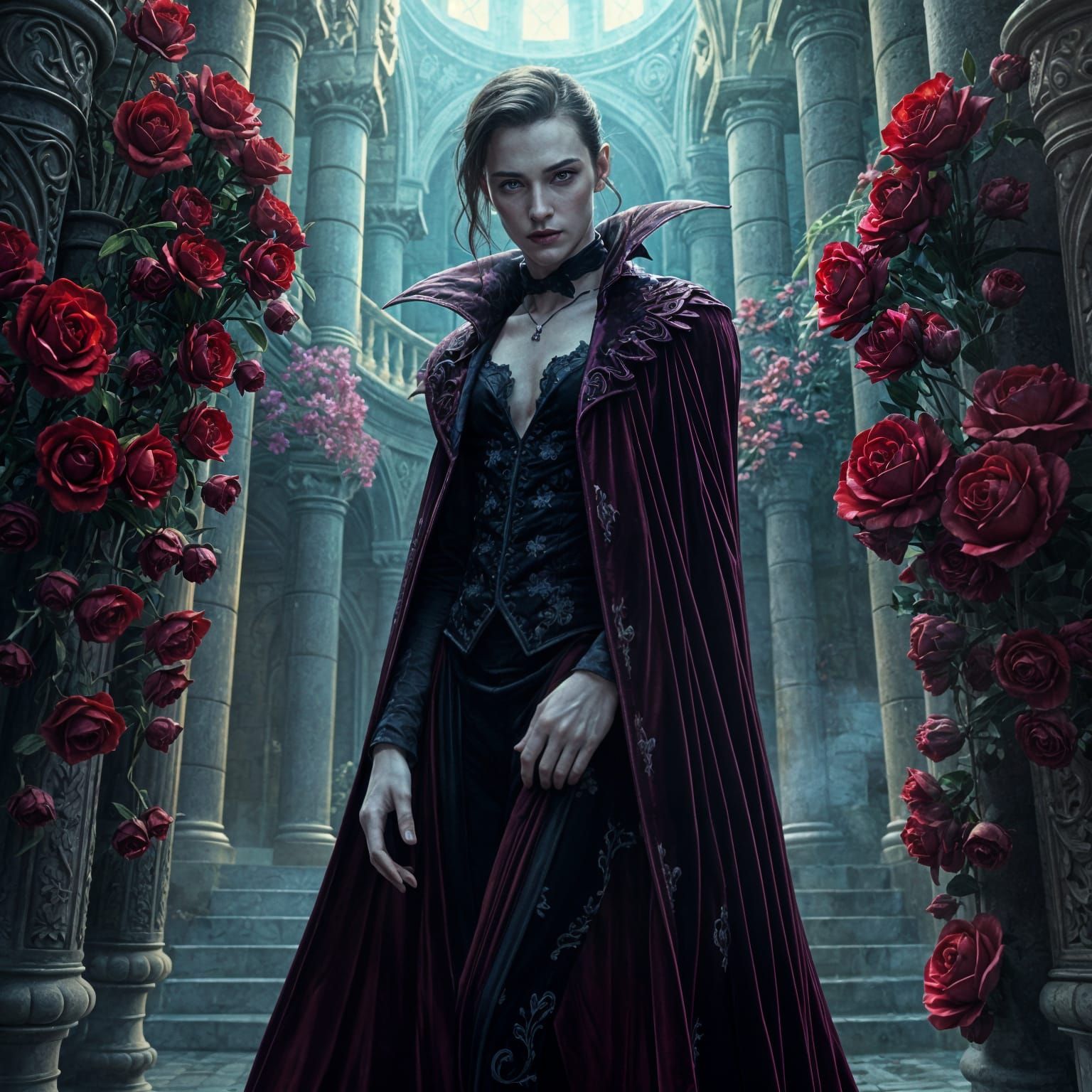 Elegant Vampire Portrait in Dark Fantasy Style