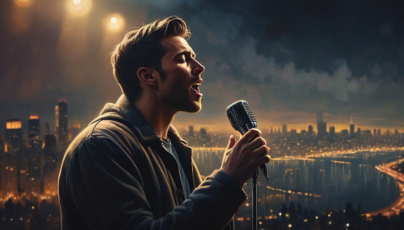 Singer on Stage in Dreamy Oil Painting Style