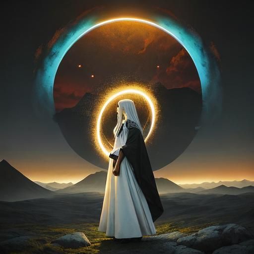 Woman in Yin-Yang Landscape: Surrealist Digital Art