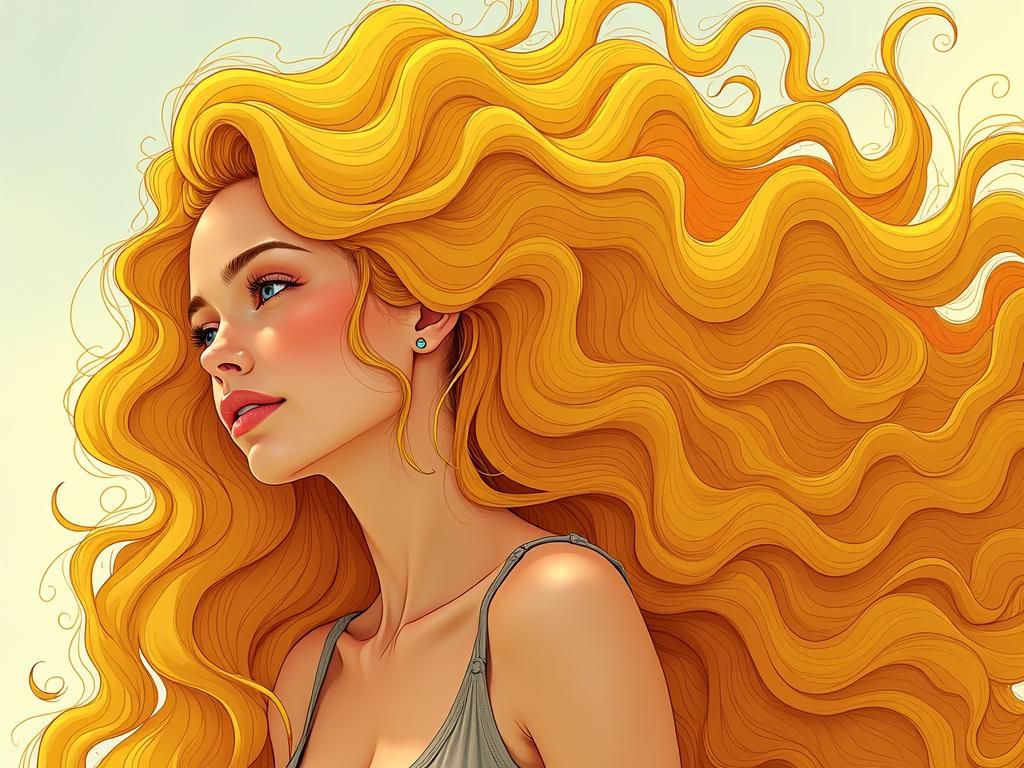 Golden Haired Woman with Voluminous Wavy Hairstyle