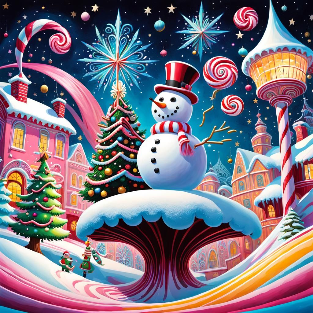 Festive Snowman Dance in Gouache Graffiti Style