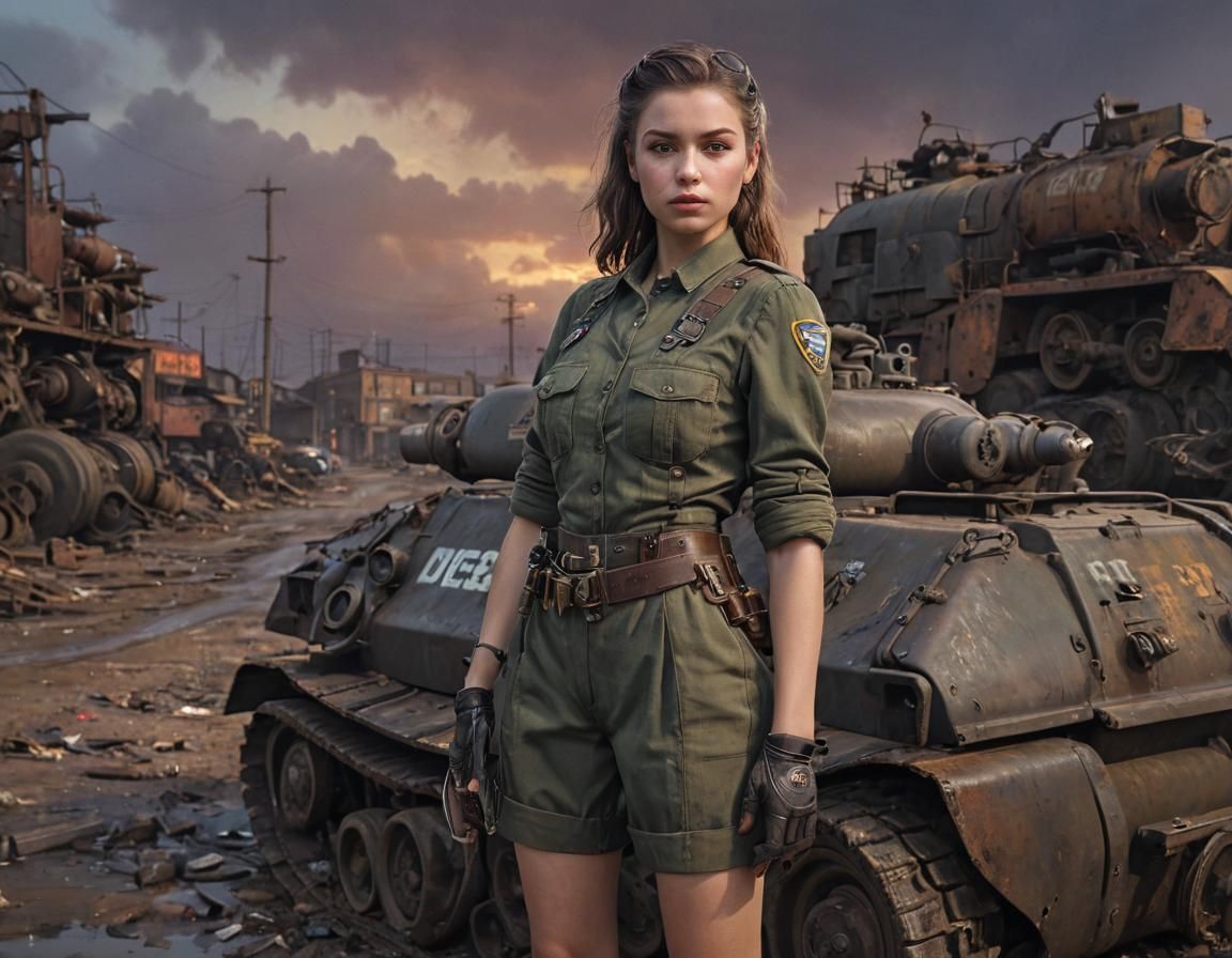 Dieselpunk Soldier in Industrial Wasteland