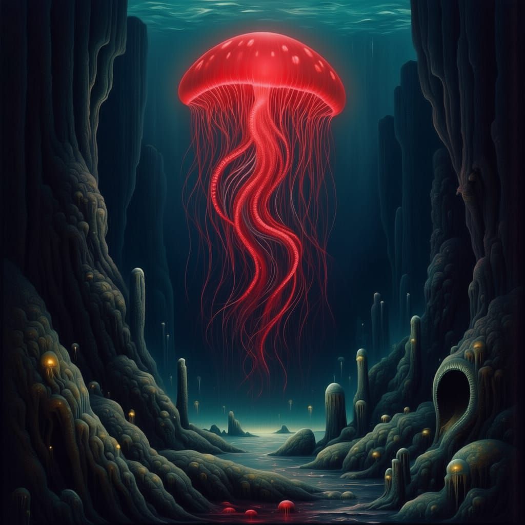 Scarlet Red Jellyfish Underwater