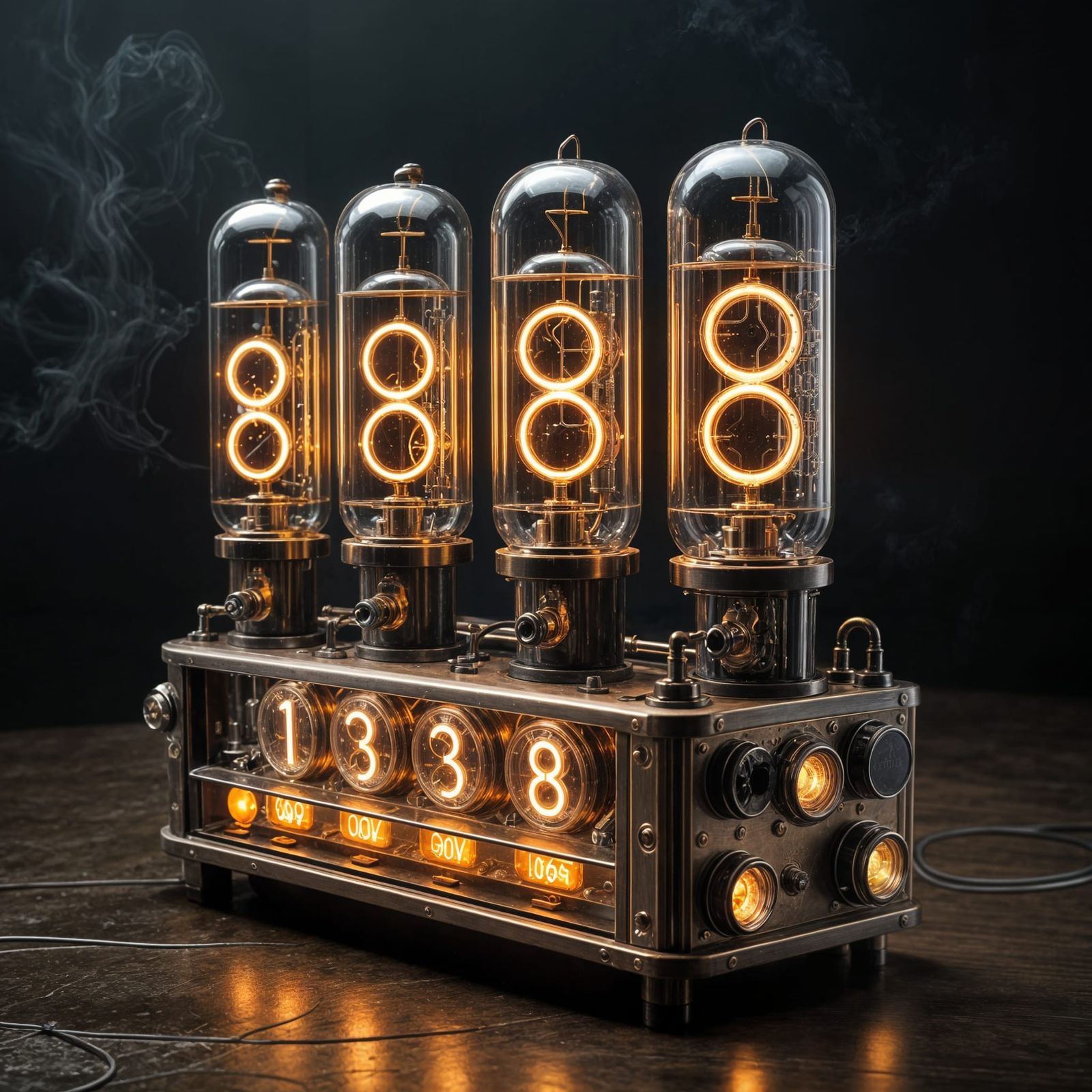 Glowing Steampunk Nixie Tube Display with Intricate Brass an...
