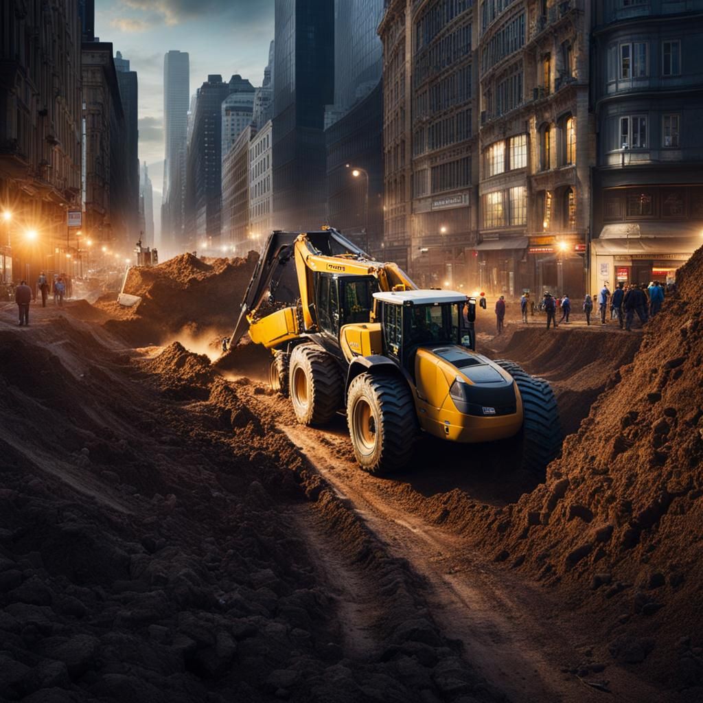 Trench Excavation in Busy Cityscape