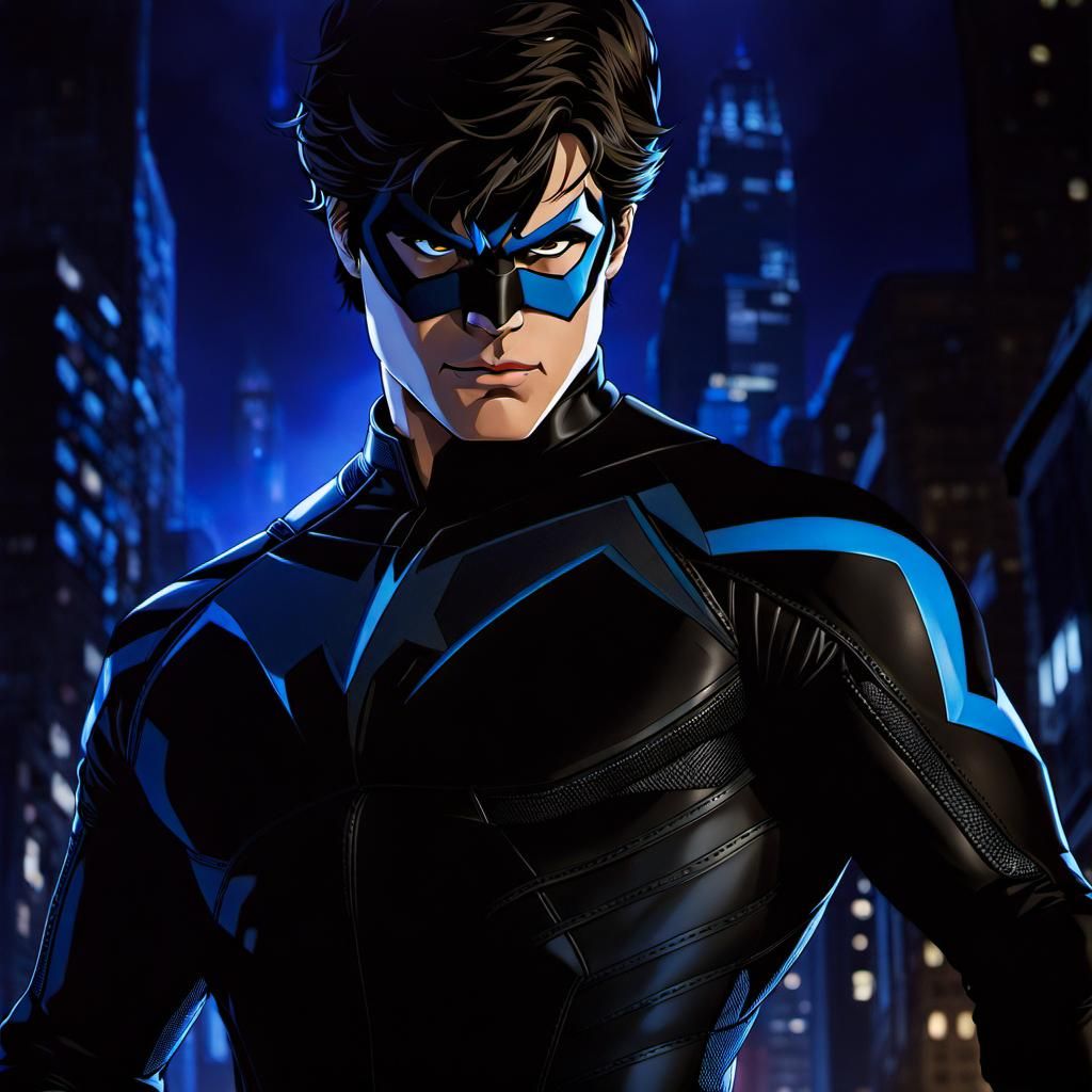 Nightwing in Dynamic Night Battle, Conceptual Art