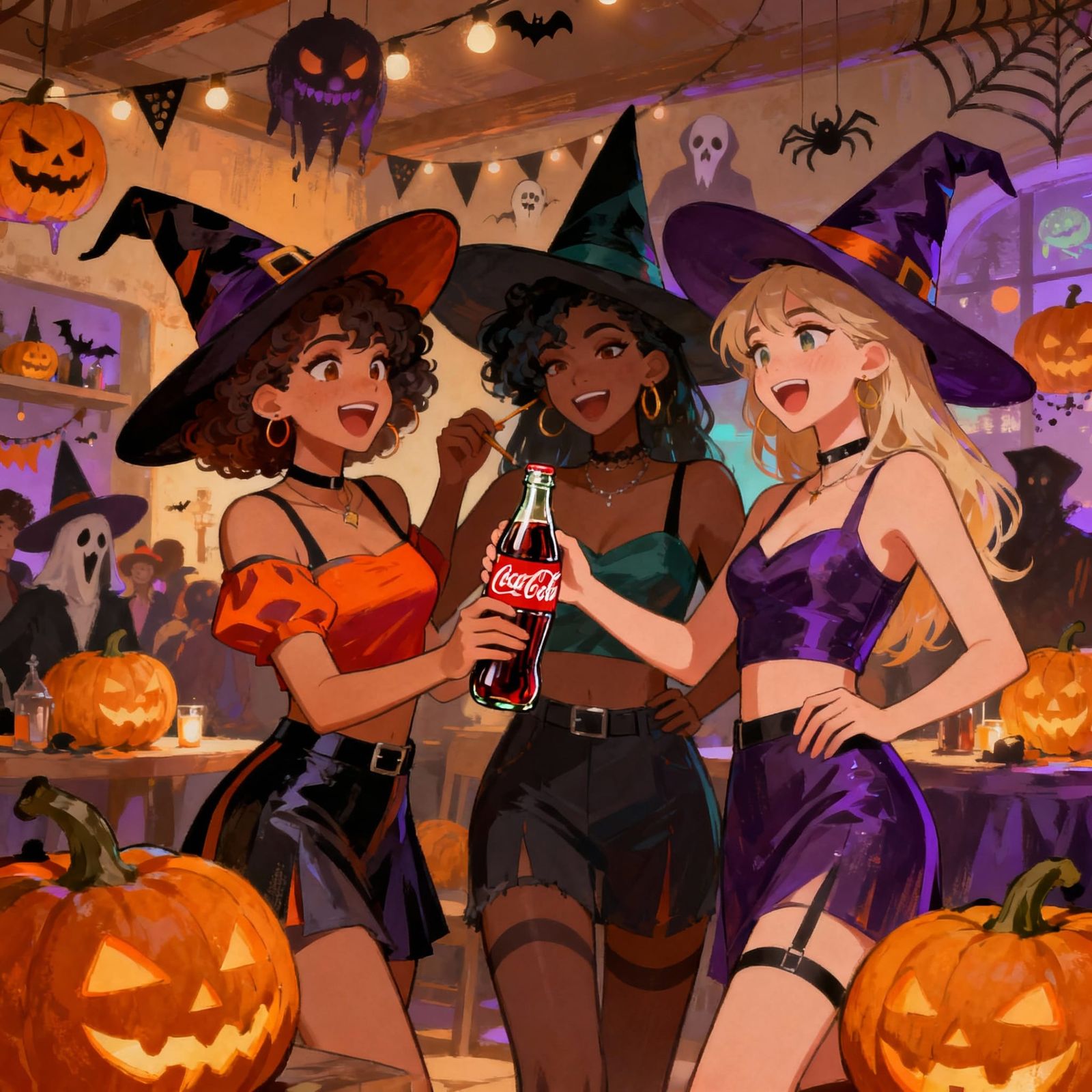 Witches Share Coca-Cola at Festive Halloween Party