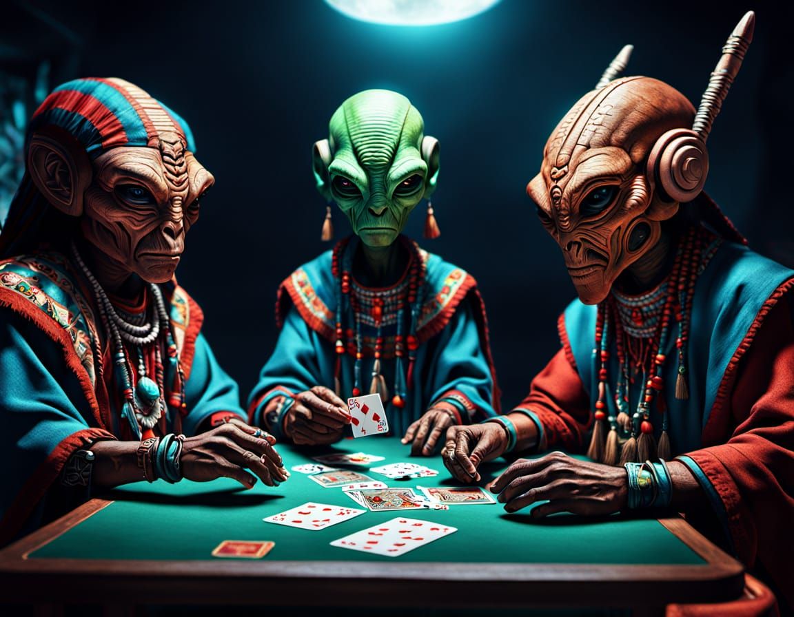 Martians Playing Cards: Hyper-Realistic Digital Art