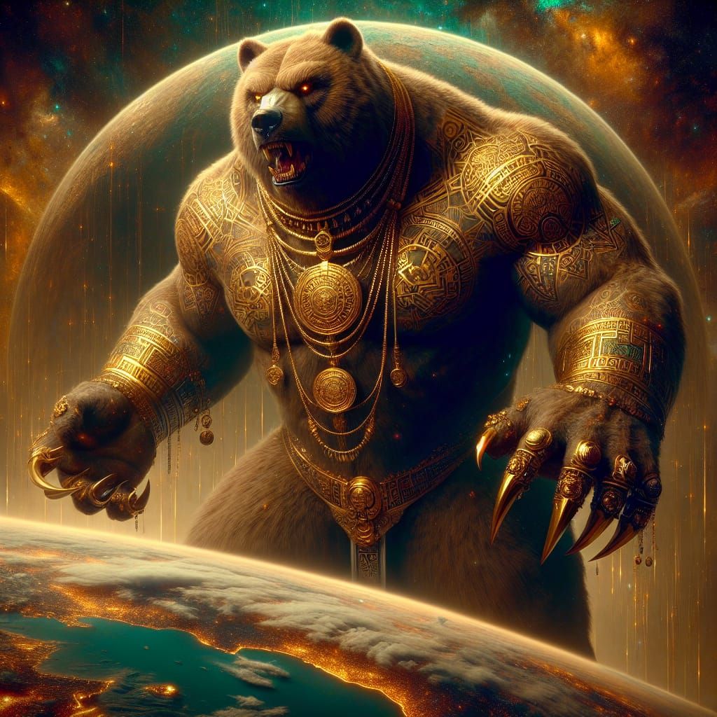 Cosmic Werebear: Earth's Aztec Protector in Space