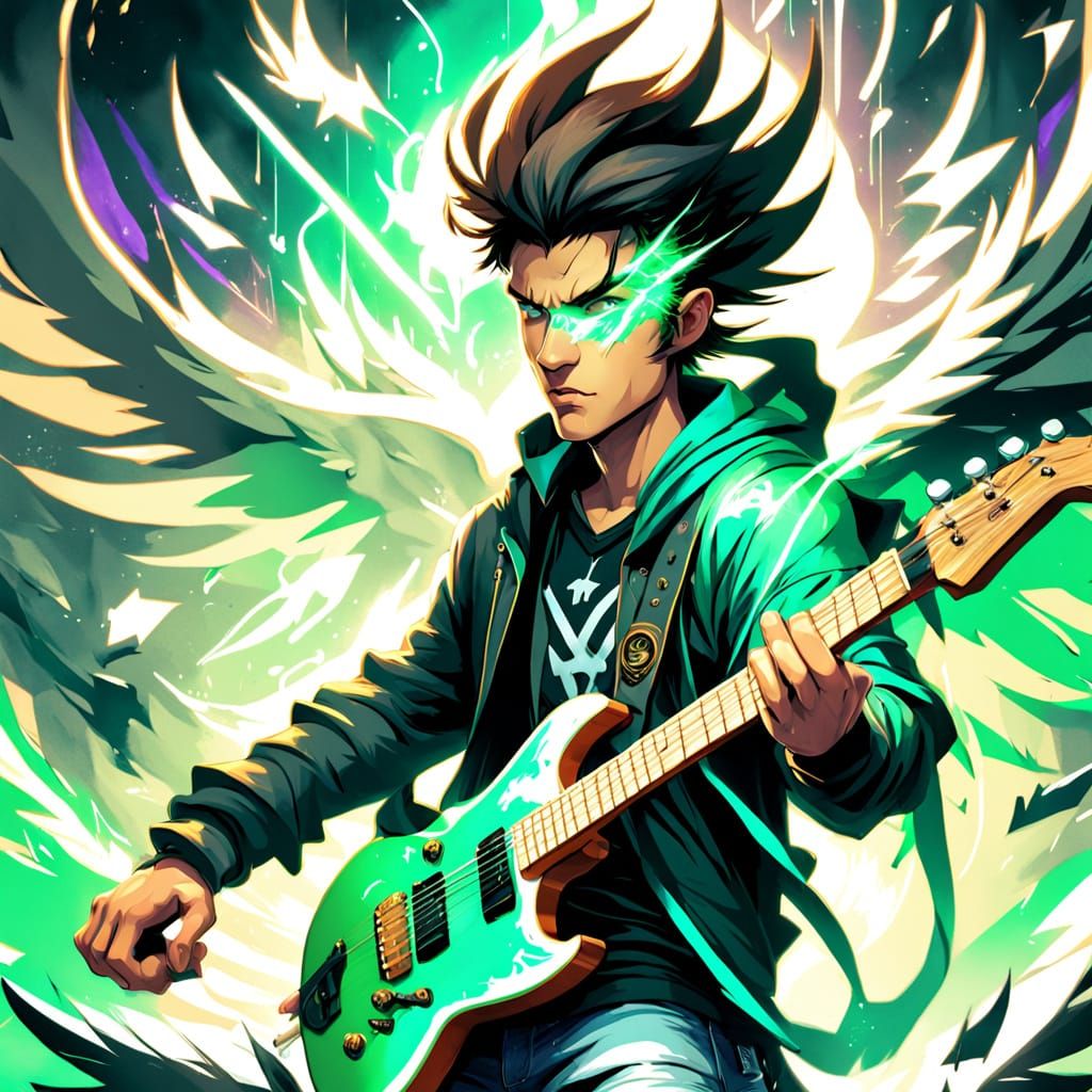 Teenage Wolf Nephilim Plays Guitar with Green Lightning Magi...