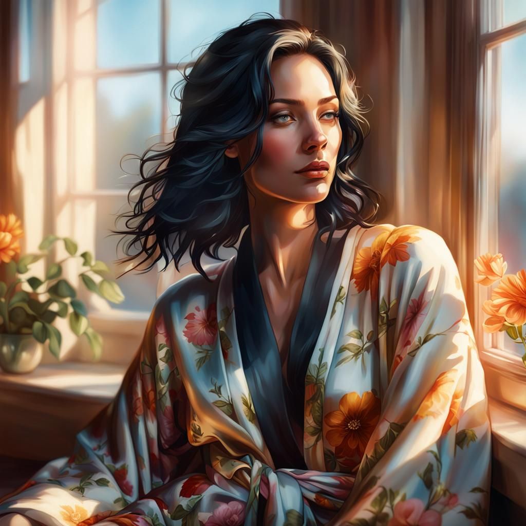 Swedish Woman in Silk Robe, Photorealistic Portrait