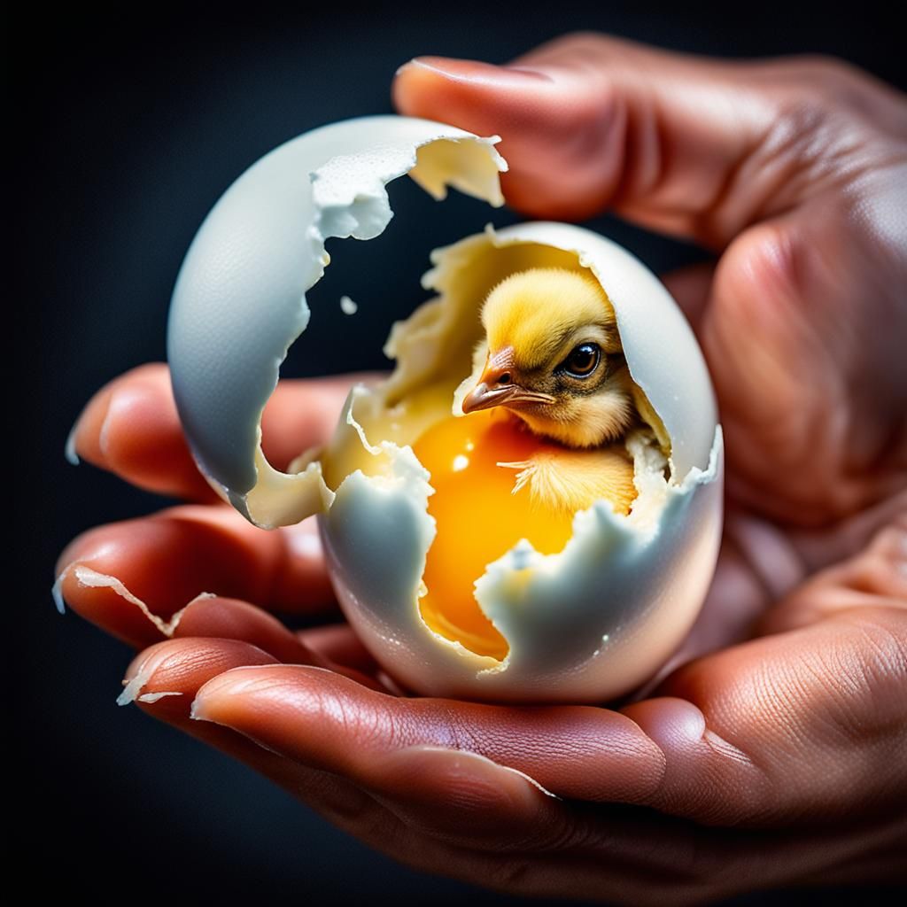 Hyperrealistic Macro Image of Unborn Chick in Egg