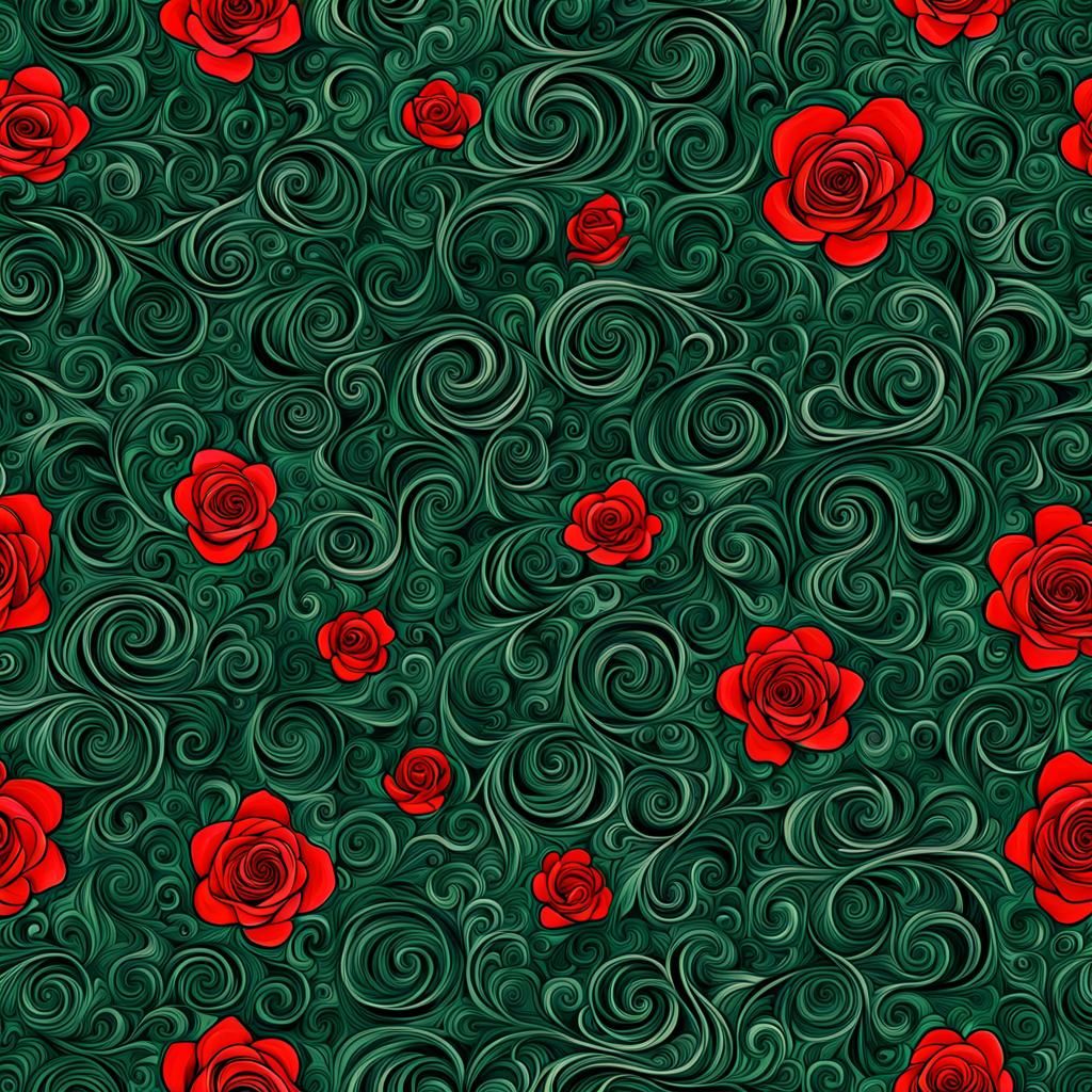 Fractal Clover and Roses in Ink Sketch Style