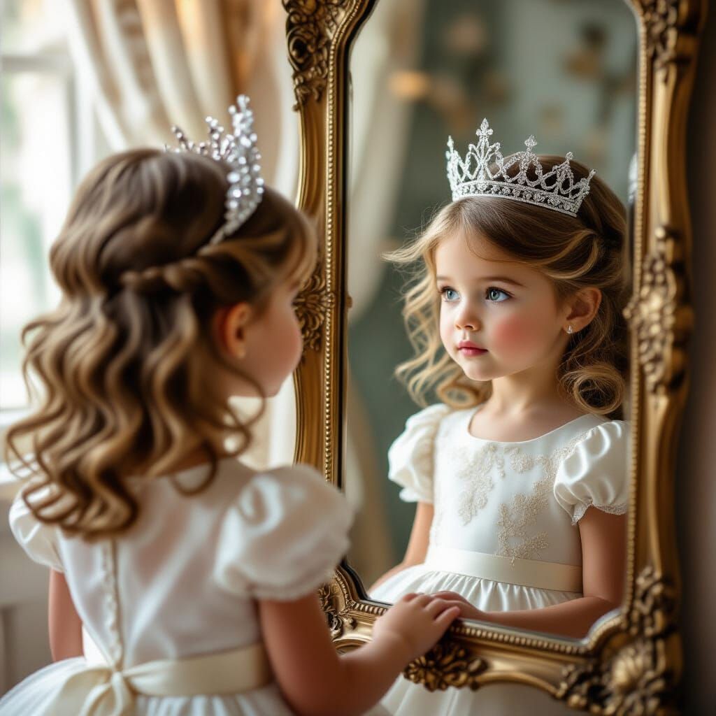 Girl Sees Princess Reflection in Mirror