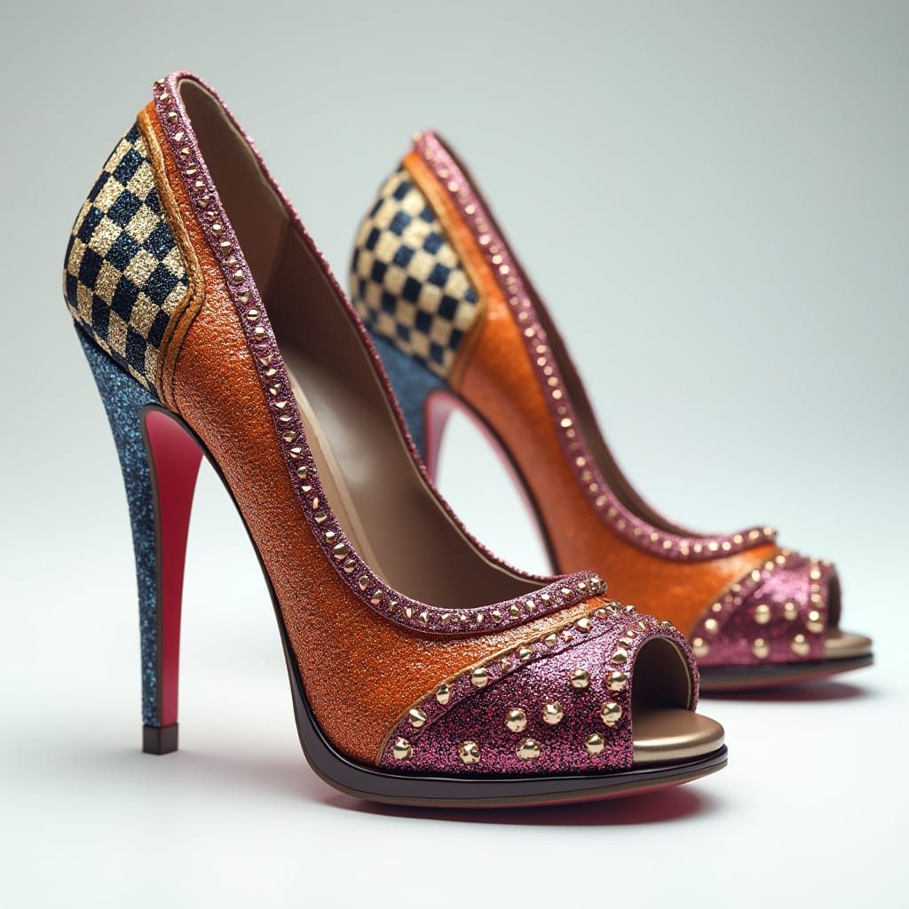 Vibrant 1950s Rockabilly High Heels With Glitter and Studs
