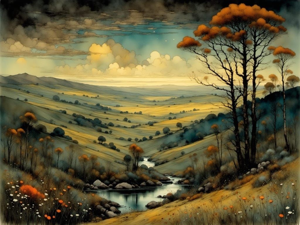 Enchanting Landscape Art in Charcoal Style