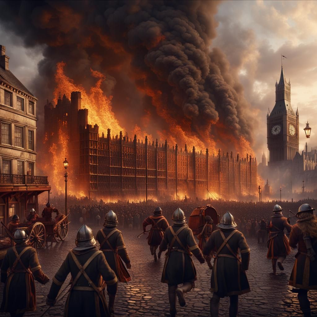 The Great Fire of London. Parliament Buildings.