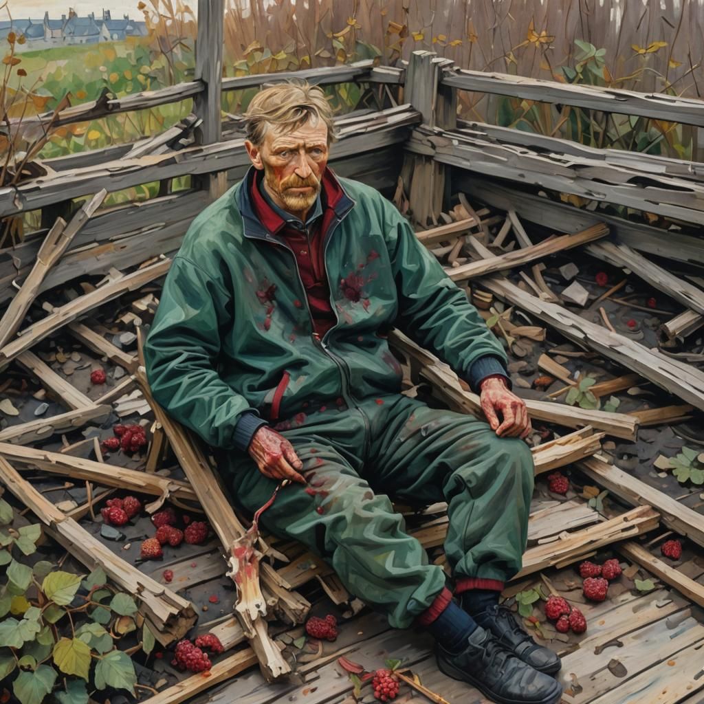 Impressionist Gouache Painting of Raspberry on Terrace