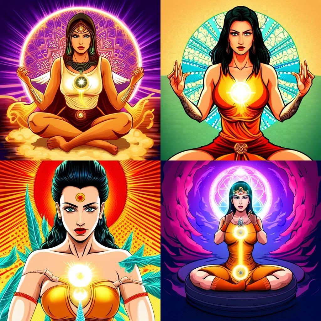 Isis with Wings Meditating in Pop Art Style