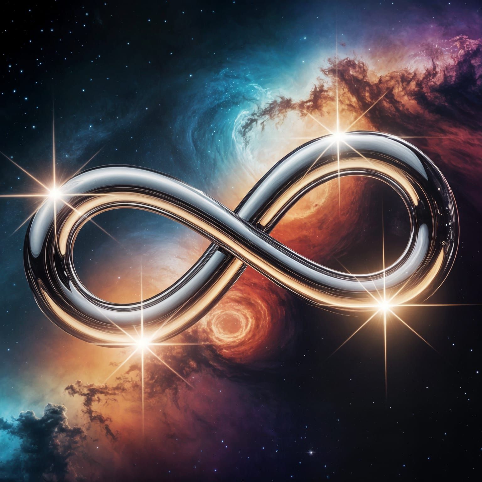 Infinity Shaped Spaceship in Cosmic Nebula