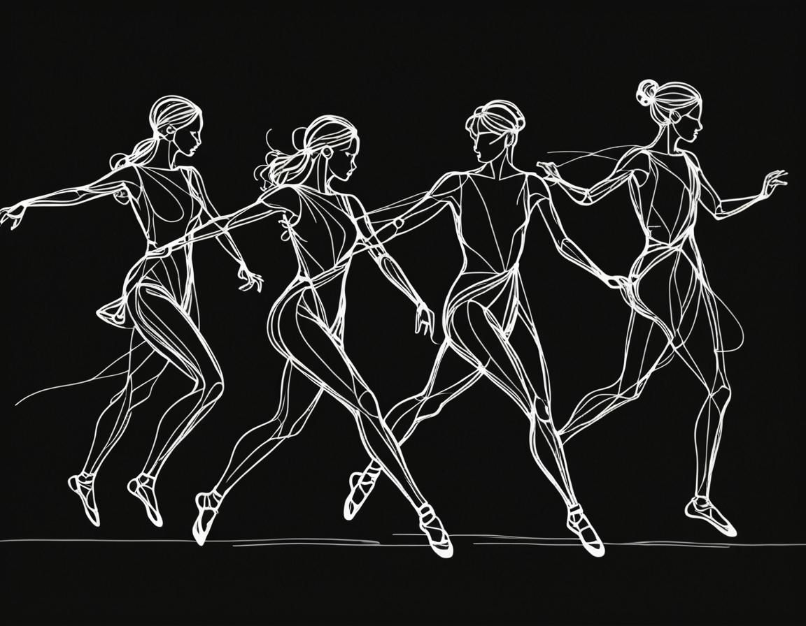 Minimalist White Line Art of Dancers on Black