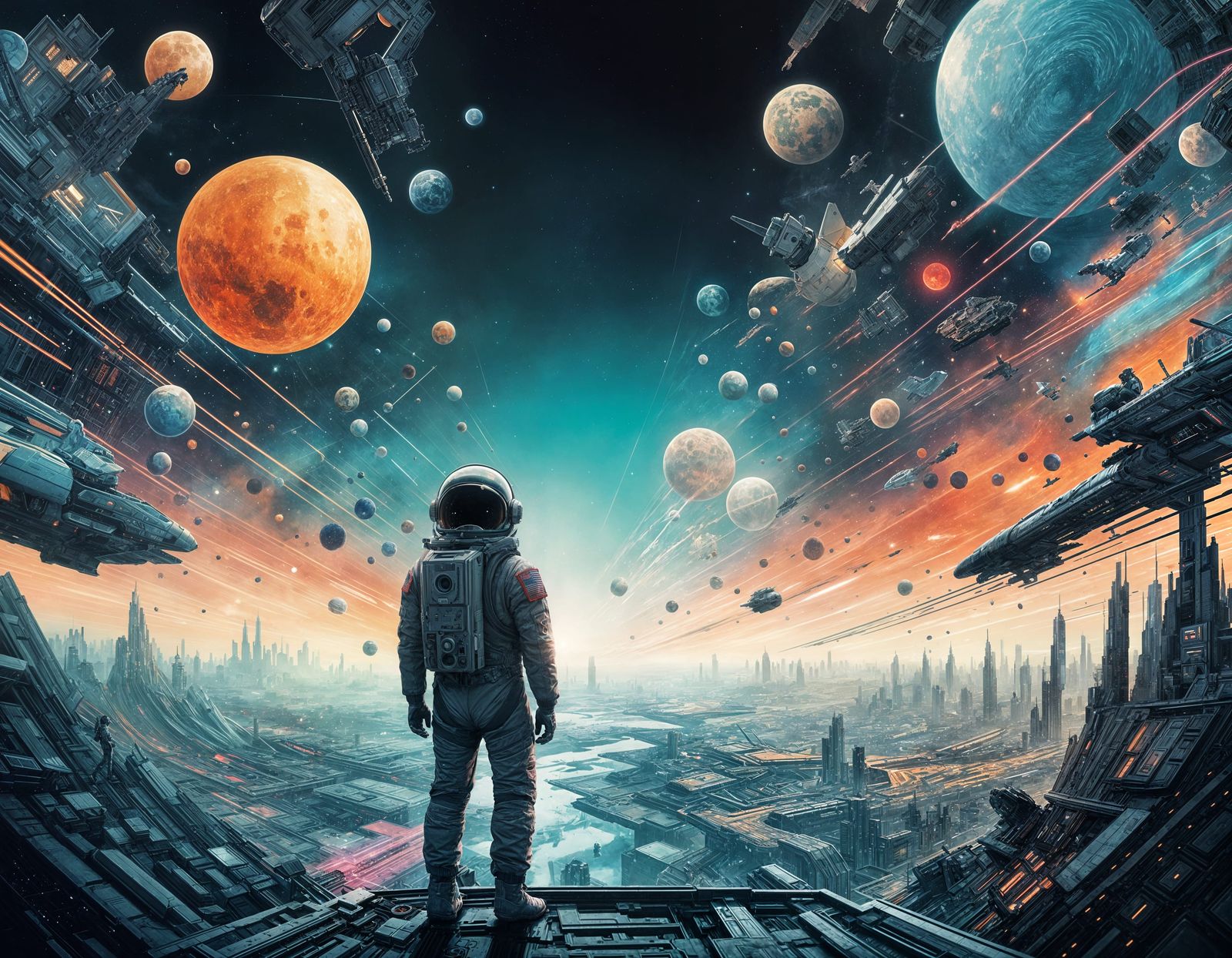 Cyberpunk Astronaut in Vast Dark Space