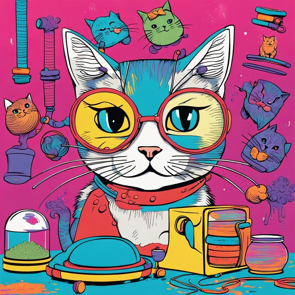Cats' Whimsical Economy: A Pop Art Digital Illustration