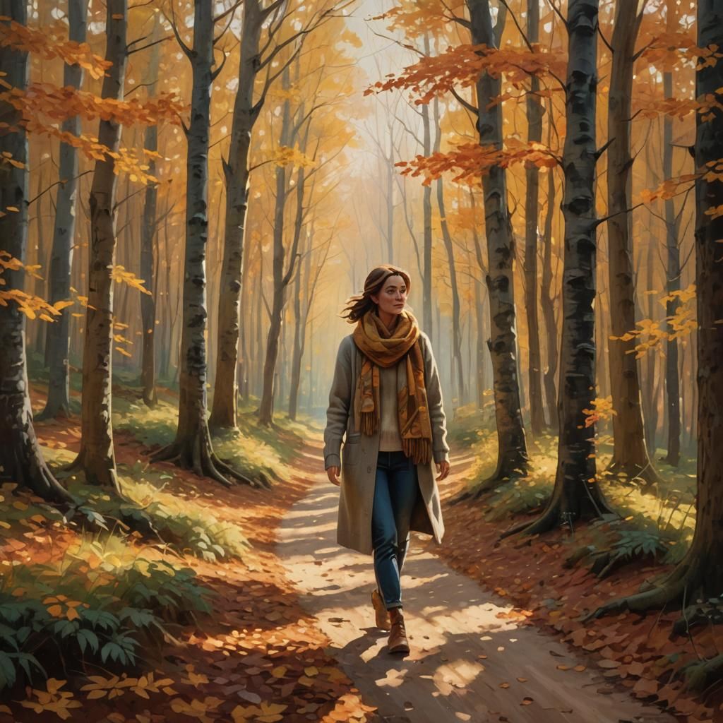 Impressionist Autumn Forest Walk in Golden Light