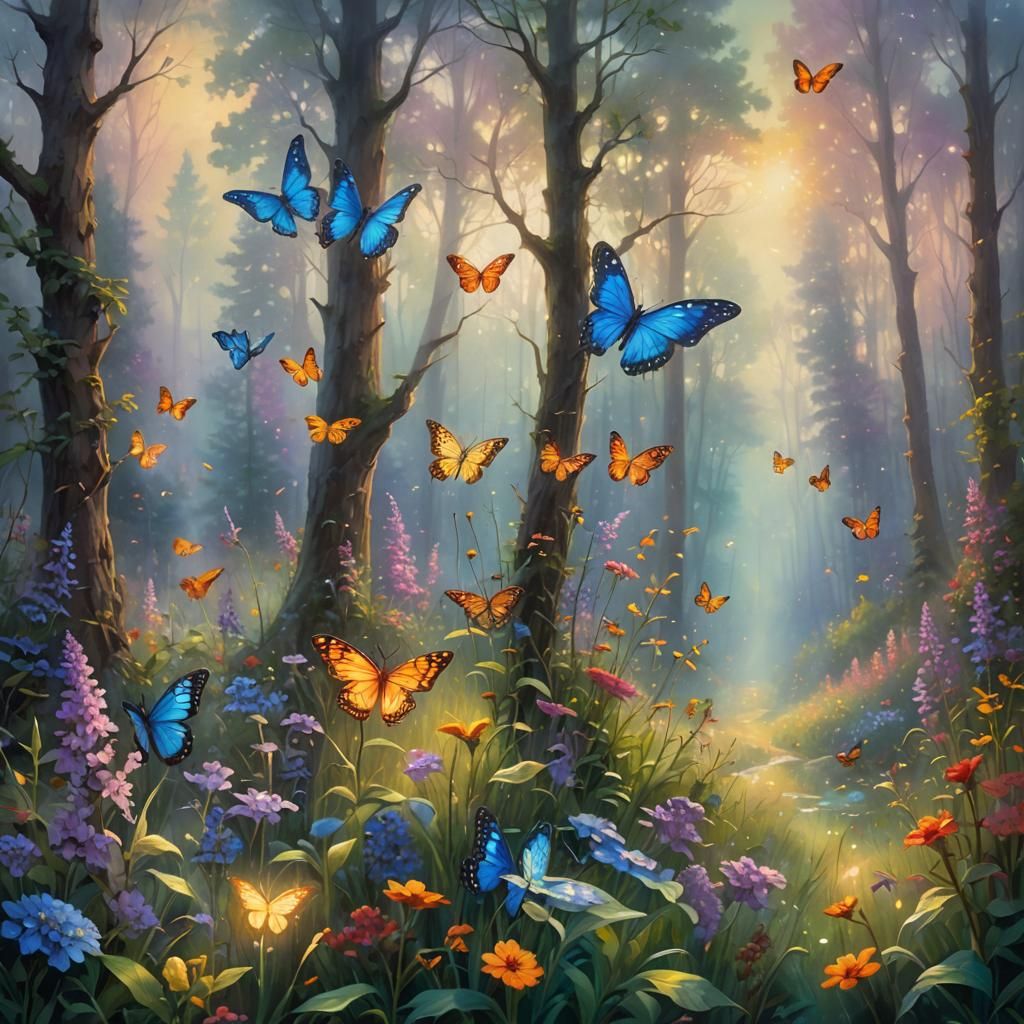 Ethereal Fantasy Forest in Golden Hour Light