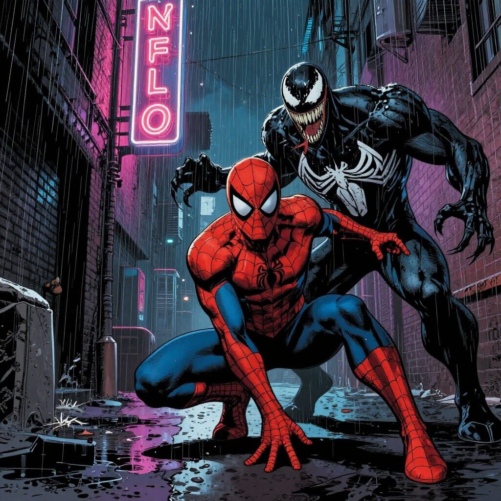 Spider-Man Battles Venom in Gritty Alleyway