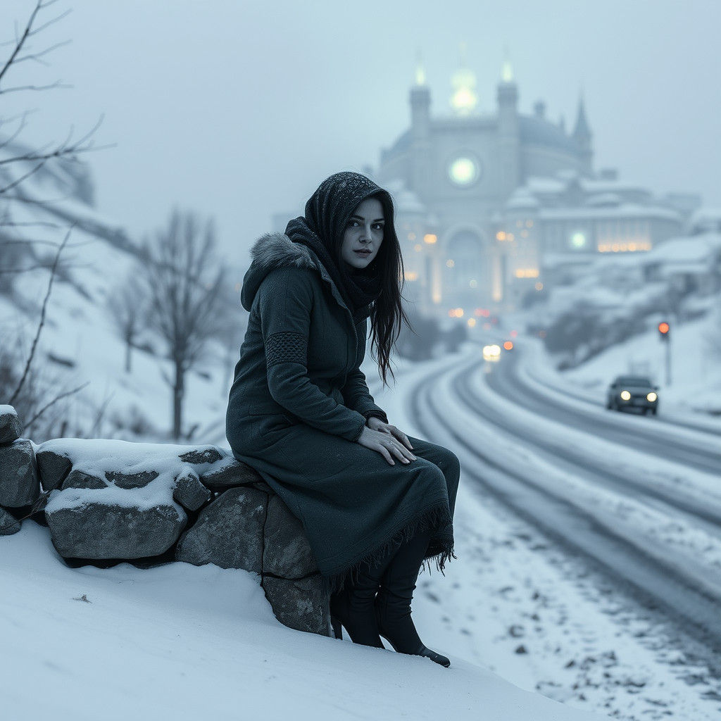 Woman Waits in Snow for Crystal City