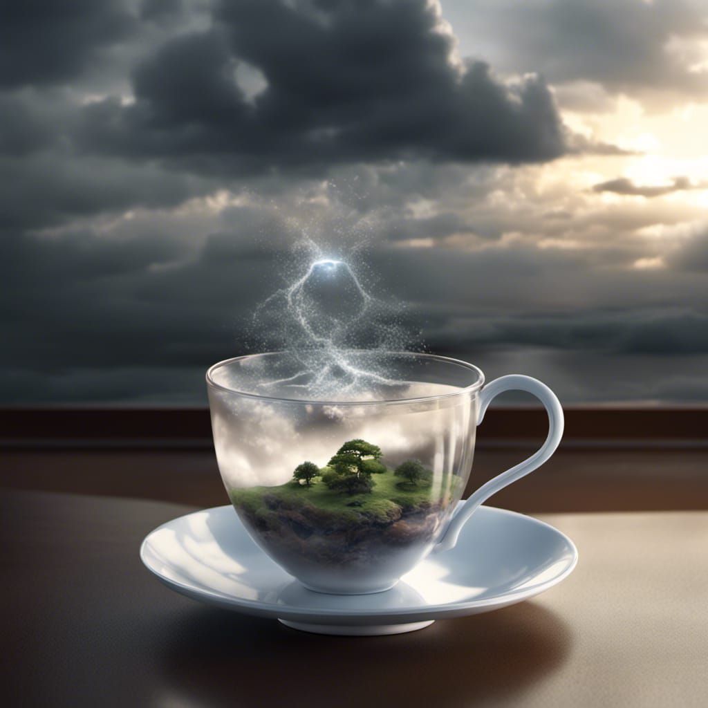 Stormy Teacup: Hyperrealistic Interior Scene