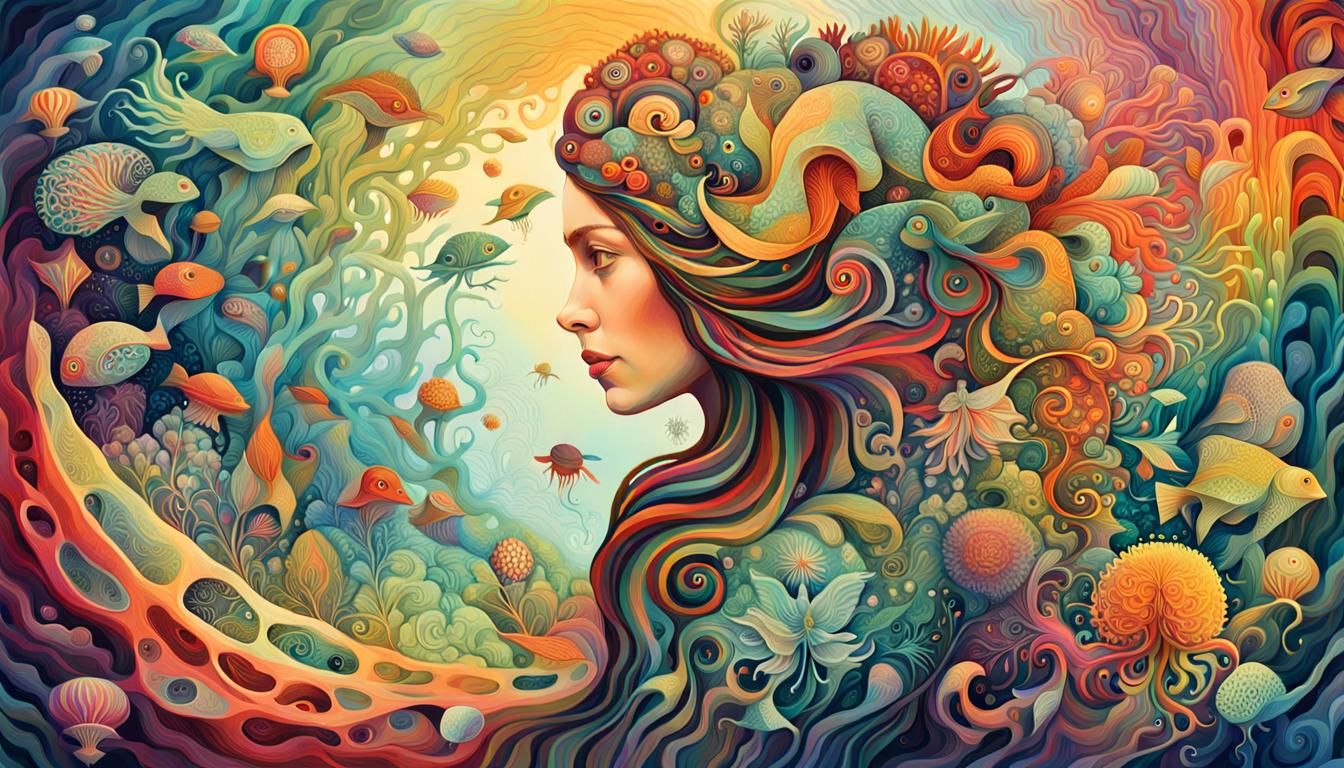 Woman Surrounded by Rainbows: Digital Art Inspired by Haecke...