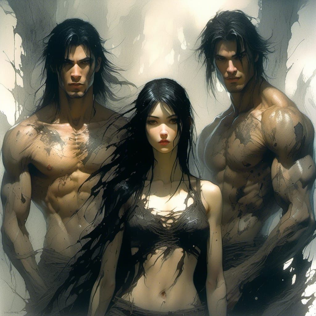 Striking Triplets Portrait in Surrealist Style