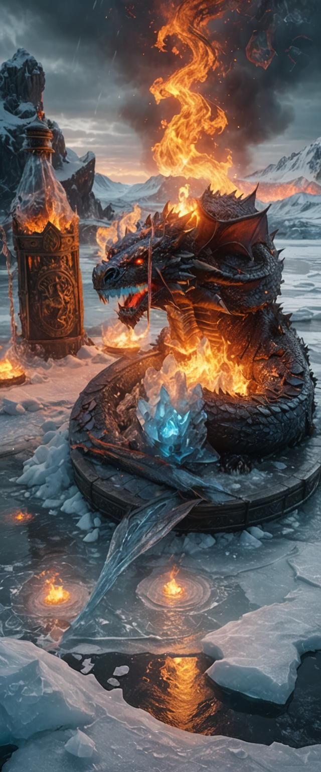Fantasy Dragon on Frozen Lake Concept Art