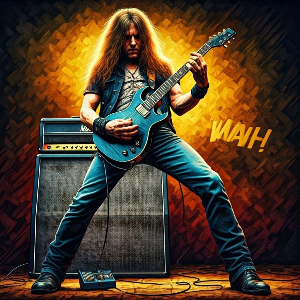 Rocker Guitar Player Using Wah Pedal