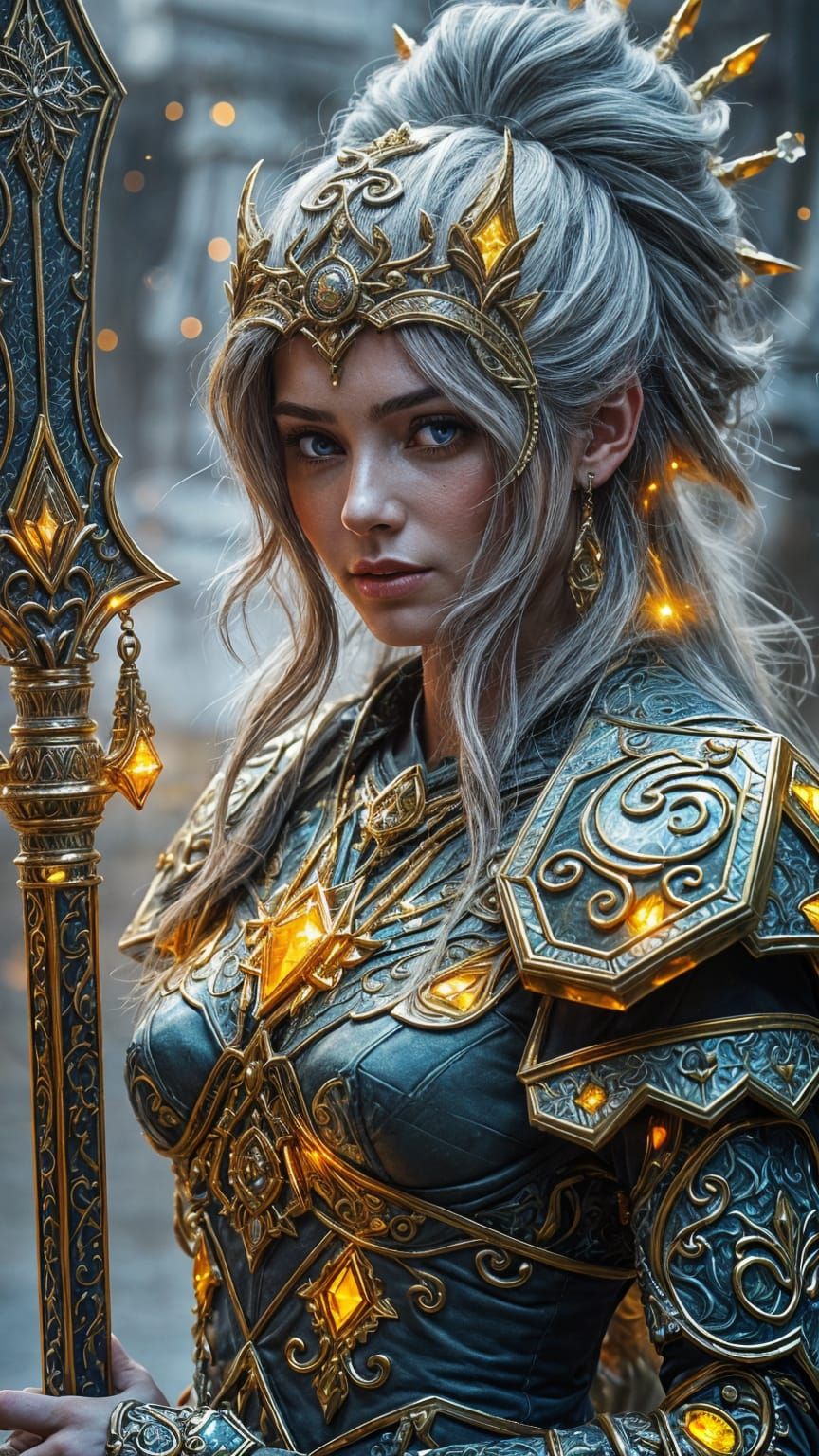 Crystalline Warrior in Onyx Armor with Golden Runes