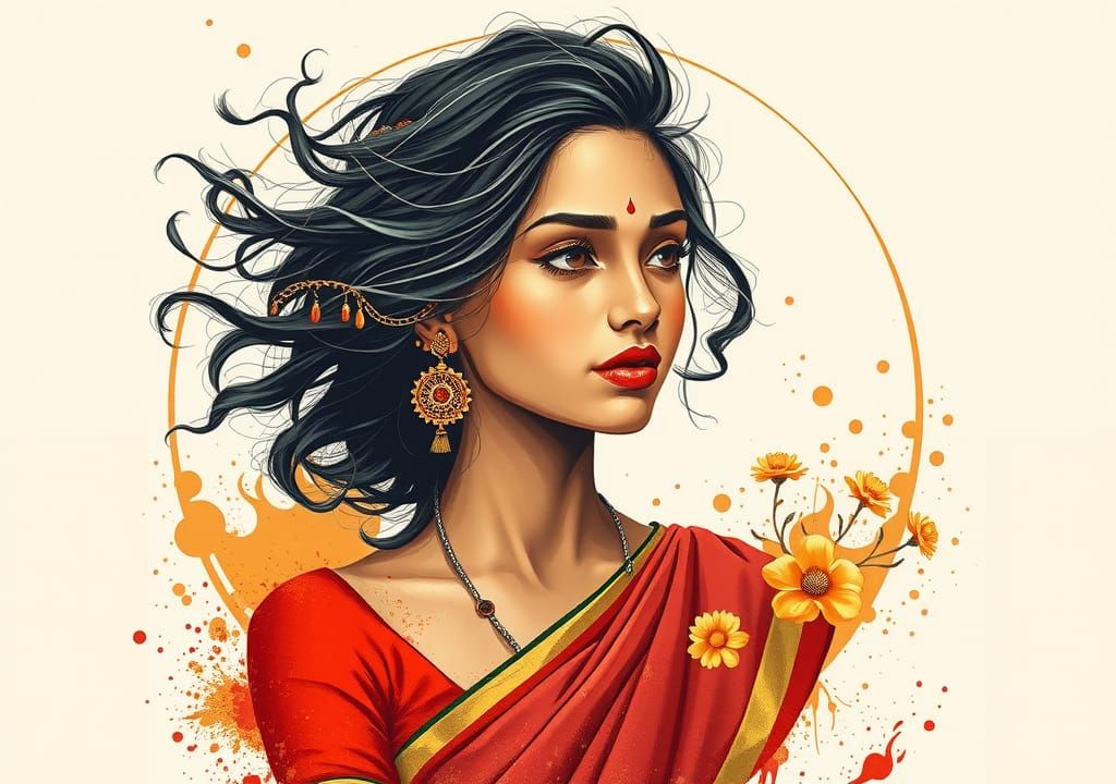 Modern Minimalistic Portrait of a Hindu Young Woman