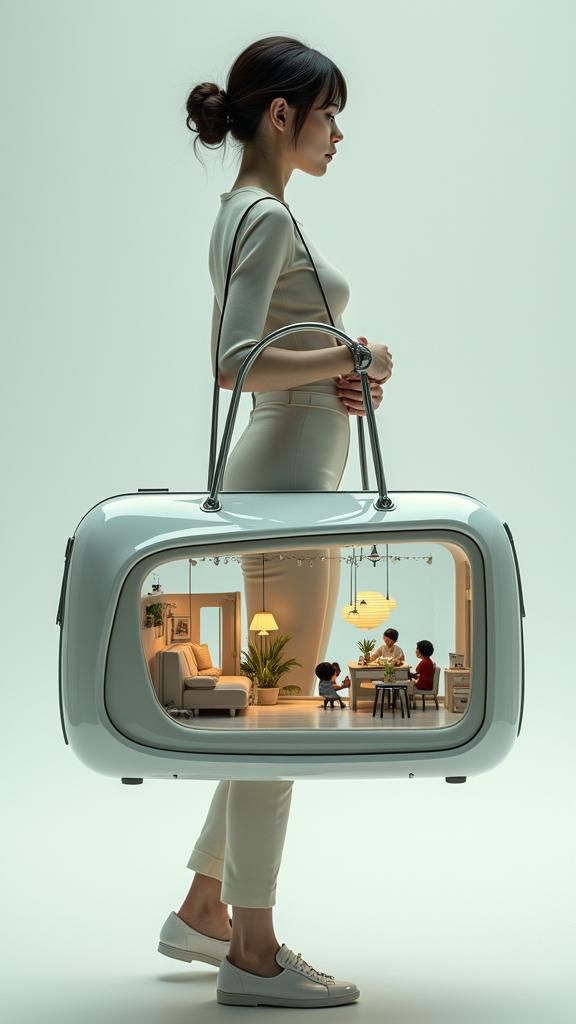 Woman's Handbag Reveals Miniature Futuristic Pod Home