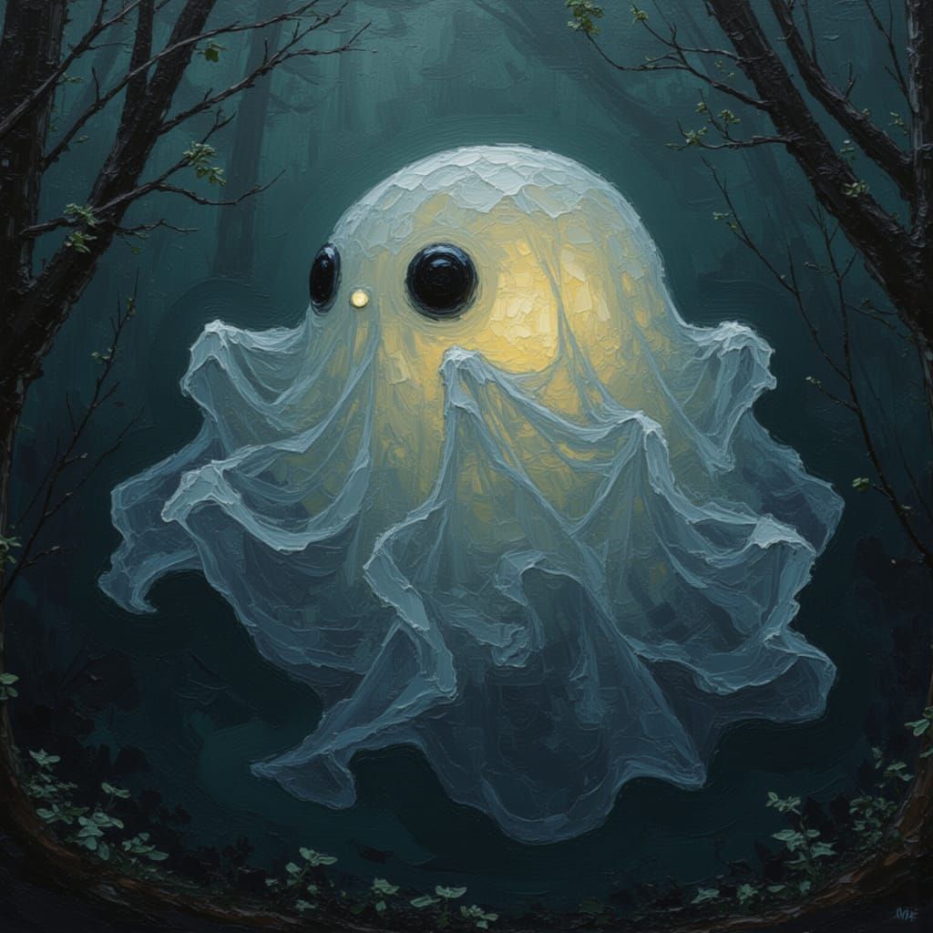 Glowing Ghost in Gothic Art with Lace Detail