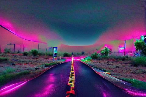 Neon Road Through a Bleak Hellscape