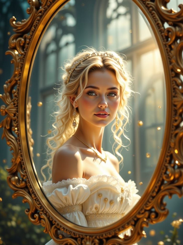 Regency Princess Reflected in Ornate Mirror