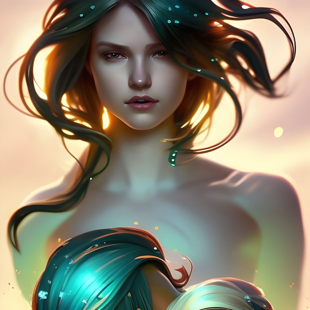 Star Mermaid Portrait in Art Nouveau Style