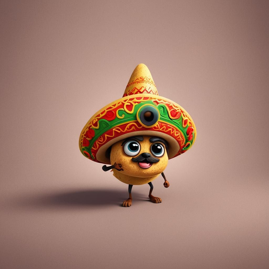 Adorable Taco with Sombrero: 3D Digital Art