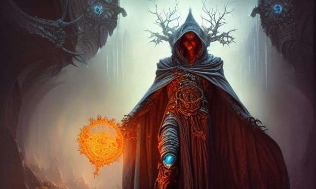 Intricate Lich Magus in Digital Scenic Art