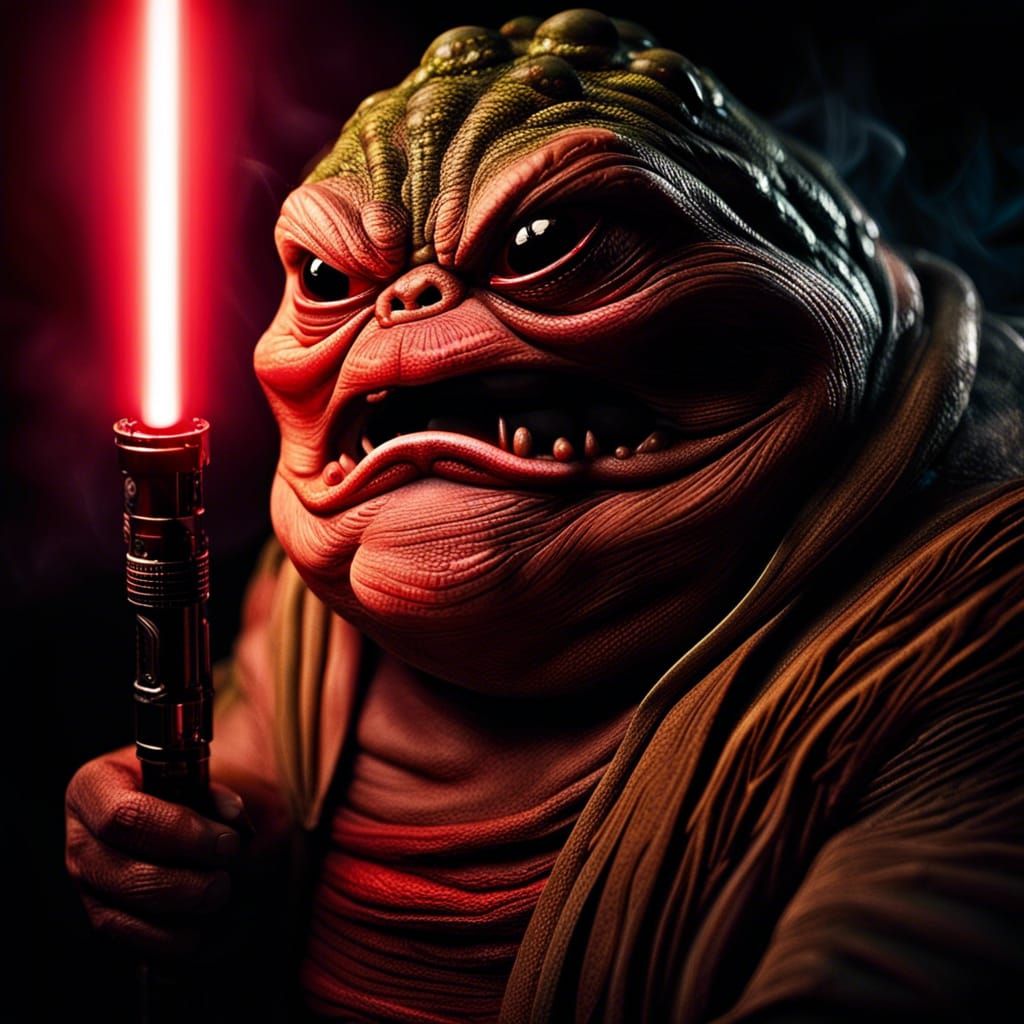 Jabba the Hutt Jedi Portrait with Red Lightsaber