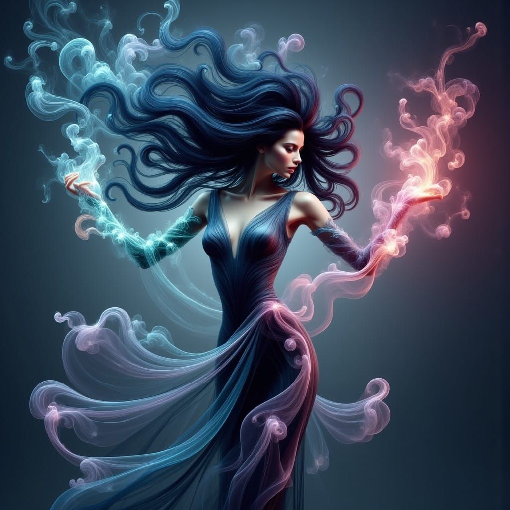 Mystical Glowing Witch in Electric Flux Style