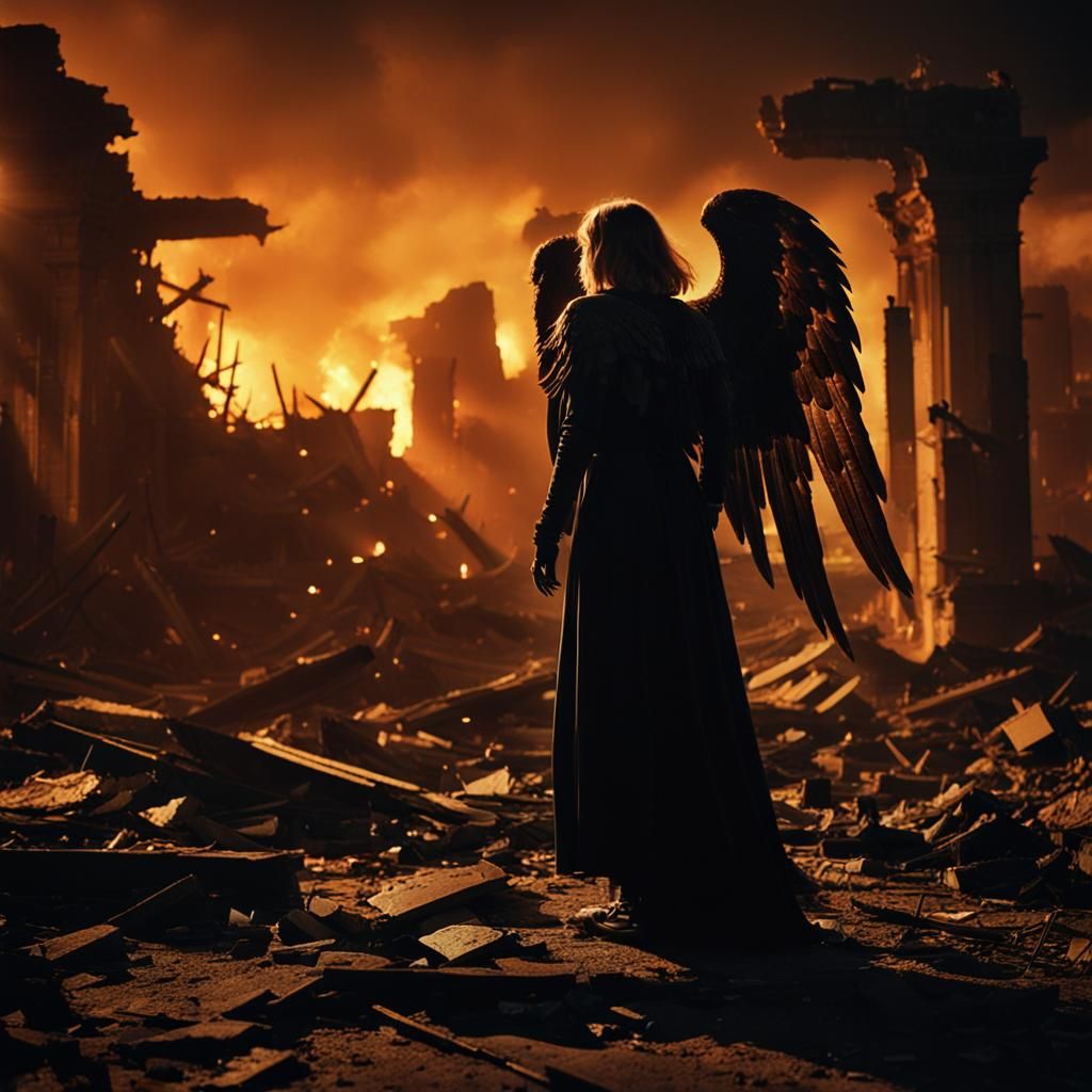 Fallen Angel in Ruins: A Dark Fantasy Scene
